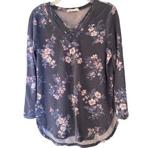 Blue Long Sleeve w/ Pink Flowers